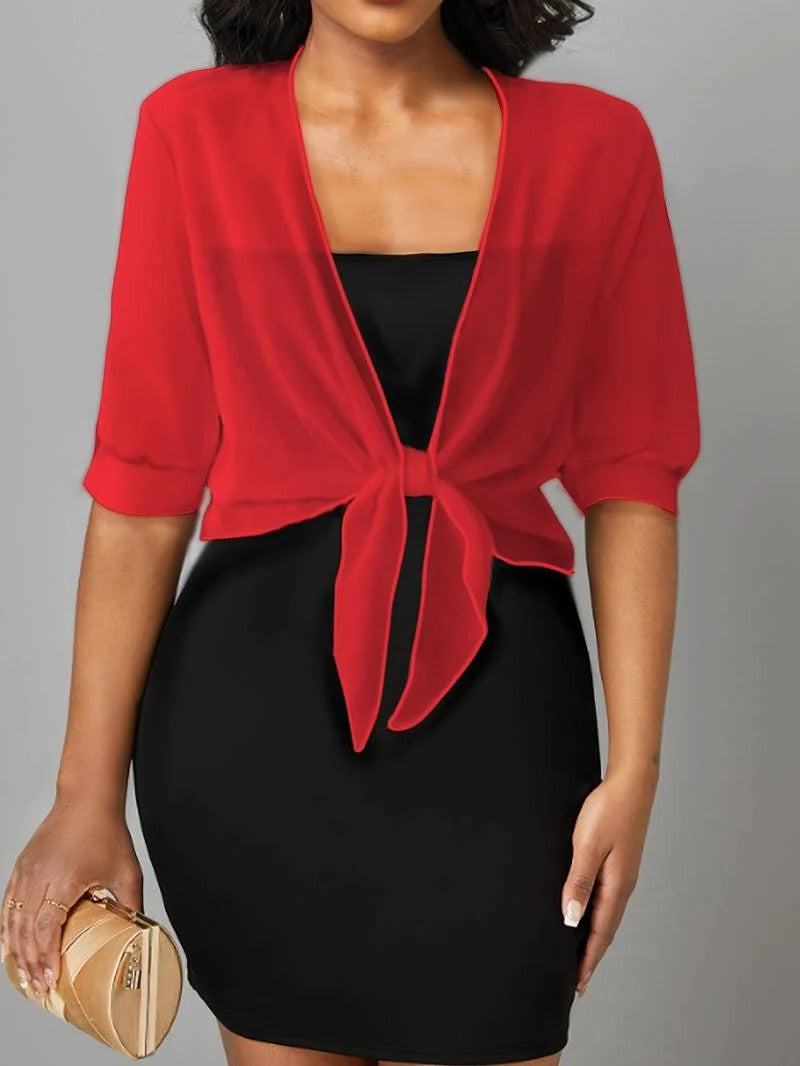 Brisa | Women's Sheer Tie-Front Blouse with Open Front and 3/4 Sleeves