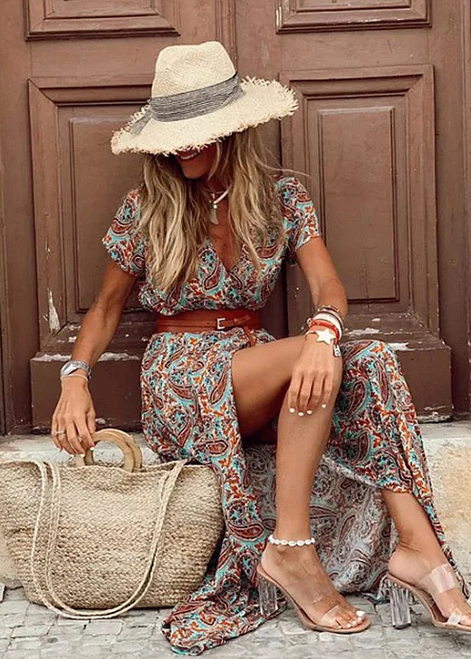 Justine™ | Breezy Bohemian Maxi Dress with Coordinating Belt