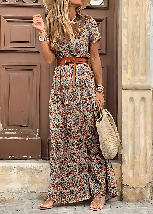 Justine™ | Breezy Bohemian Maxi Dress with Coordinating Belt
