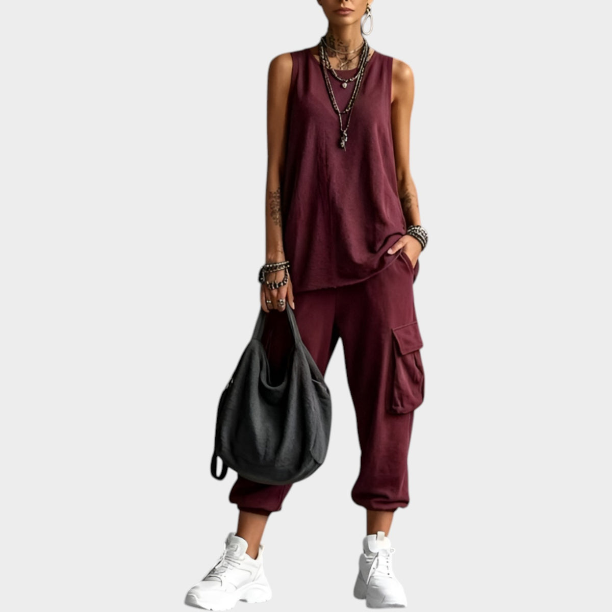 Women's Matching Set Sleeveless Top & Cargo Pants