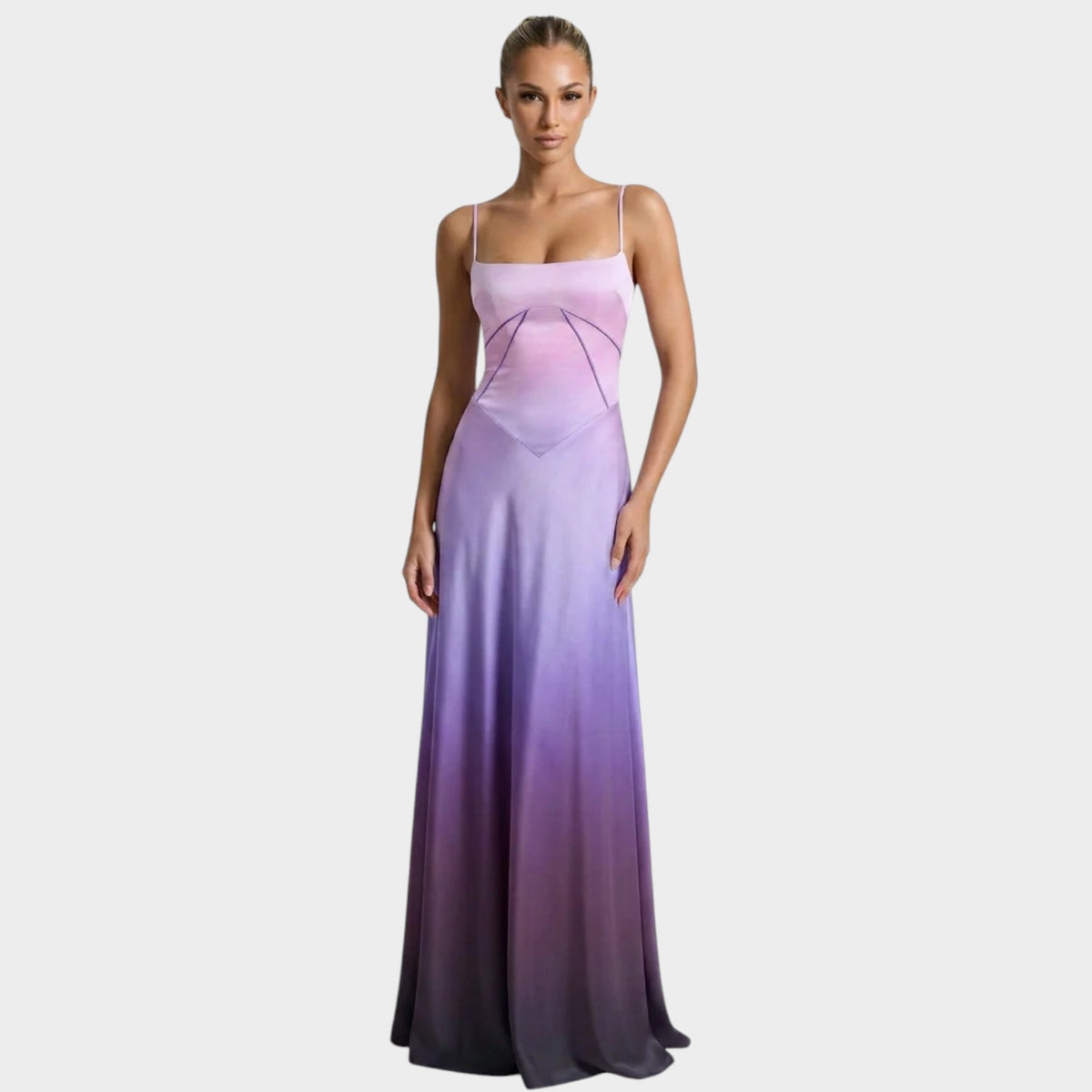 Women’s Satin Maxi Dress with Thin Straps Structured Bodice