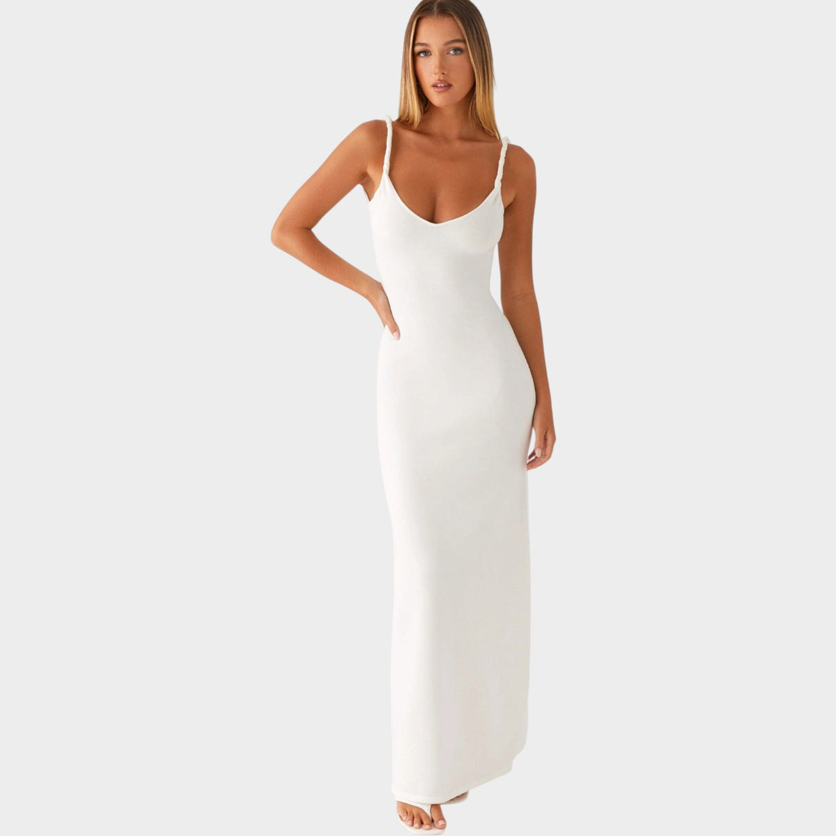 Women’s Maxi Dress with Twisted Shoulder Straps and Plunge V-Neck