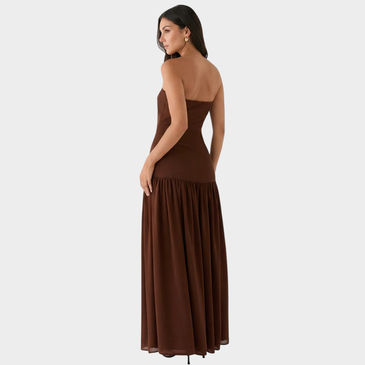 Women’s Strapless Maxi Dress with Gathered Skirt and Side Slit