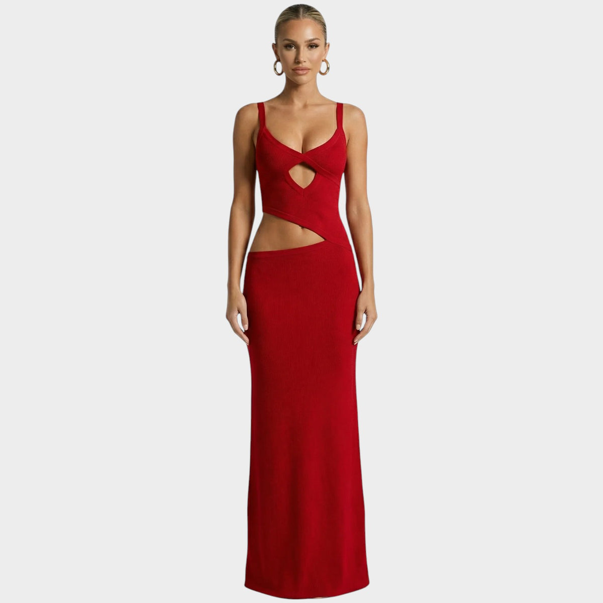 Women’s Bodycon Maxi Dress with Front Cut-Out and Asymmetric Waist