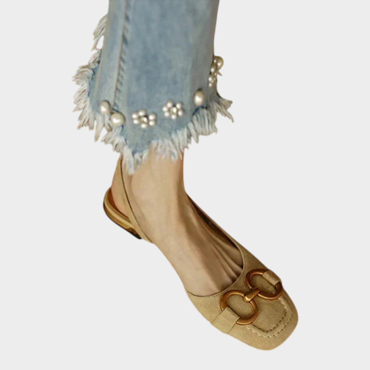 Women’s Leather Slingback Flats Buckle Detail Low Heel