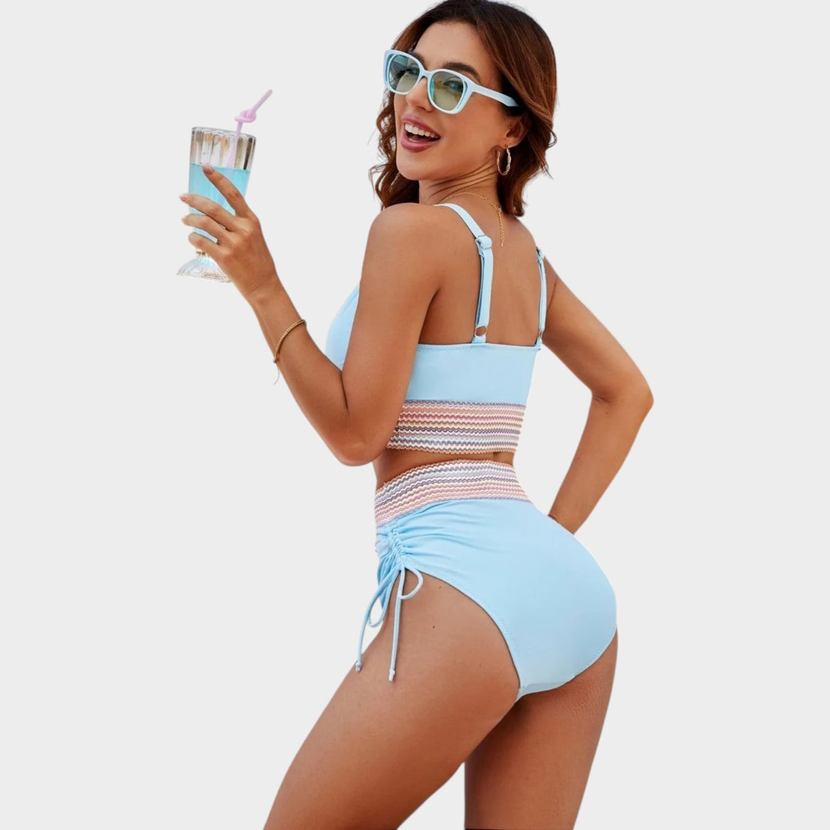 Women’s Swimsuit V-Neck Wide Straps Ruched Waist Push-Up