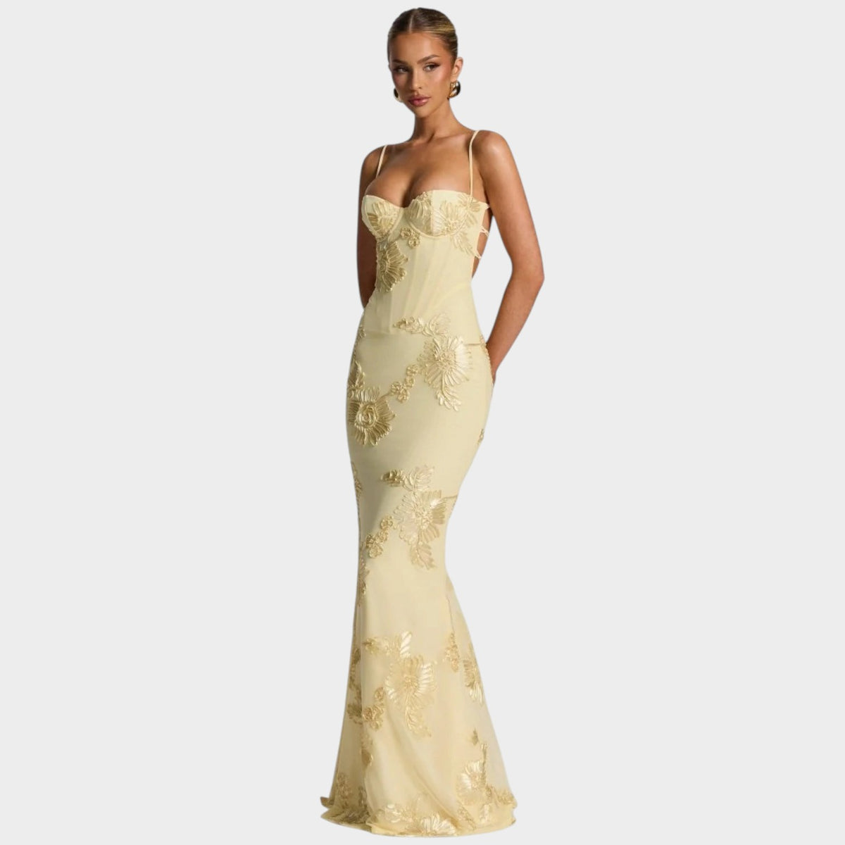 Women’s Floral Embroidered Maxi Dress with Spaghetti Straps and Sweetheart Neckline