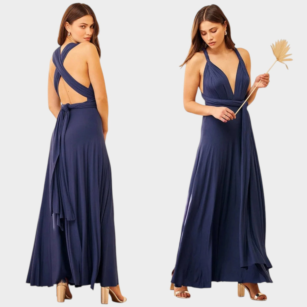 Women’s Convertible Maxi Wrap Dress with Deep V-Neck and Open Back