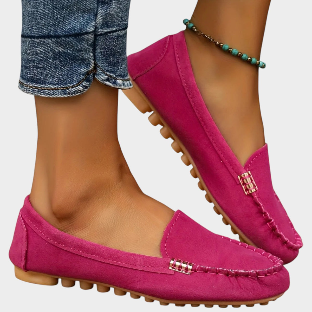 Women’s Loafers Suede Round Toe Stitch Detail