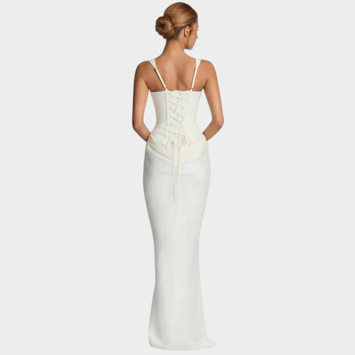 Women’s Corset Maxi Dress with Square Neckline, Draped Skirt and Lace-Up Back