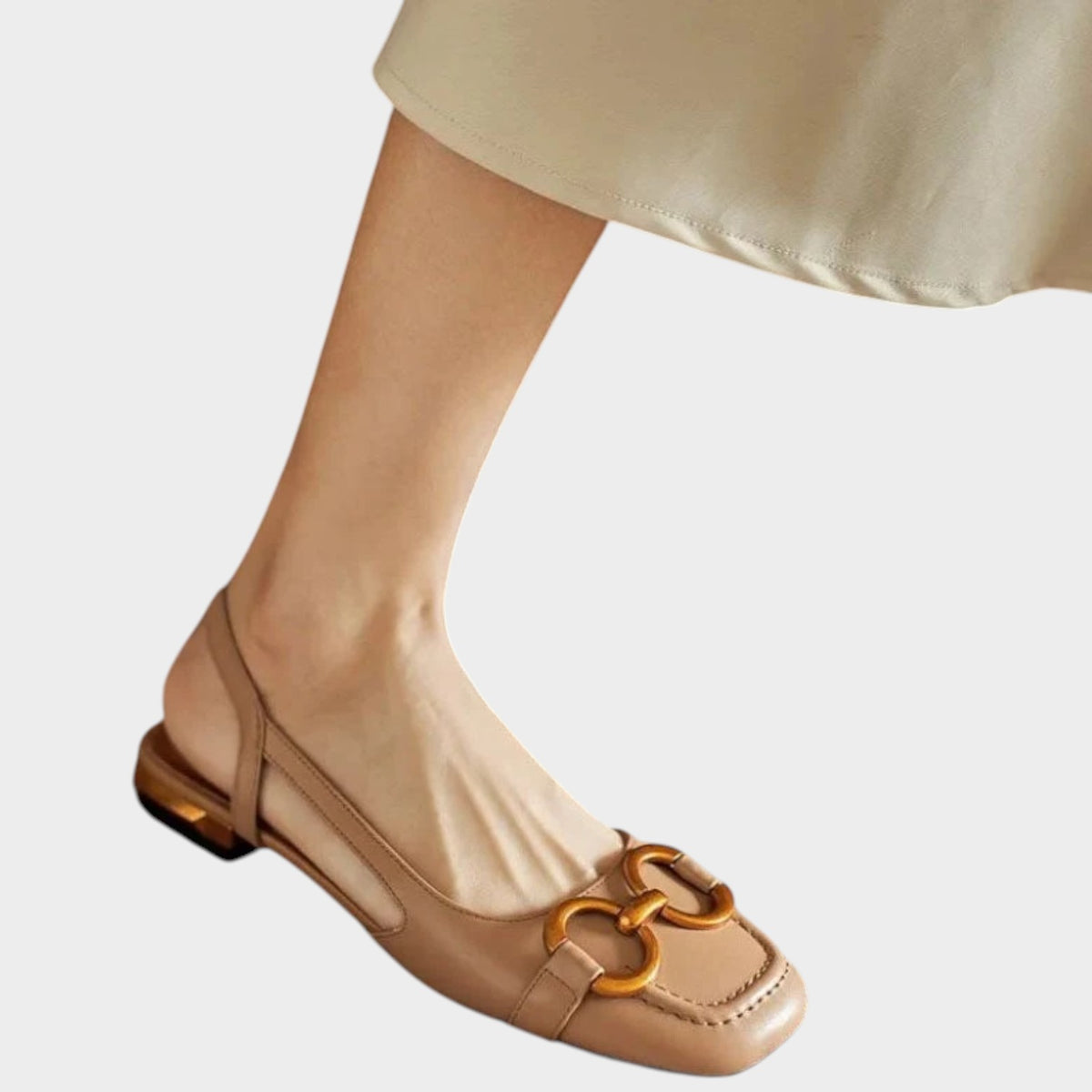 Women’s Leather Slingback Flats Buckle Detail Low Heel