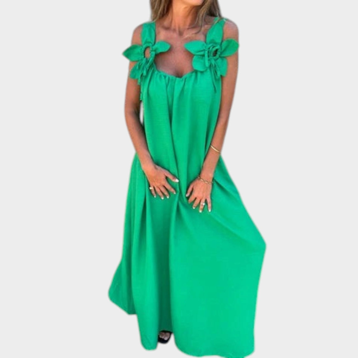 Women’s Floral Maxi Dress with U-Neckline and Fitted Silhouette