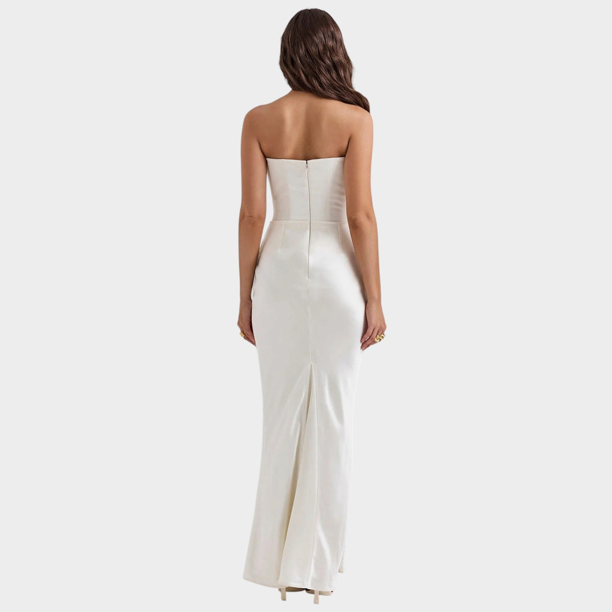 Women’s Strapless Corset Maxi Dress with Draped Waist and Fitted Silhouette