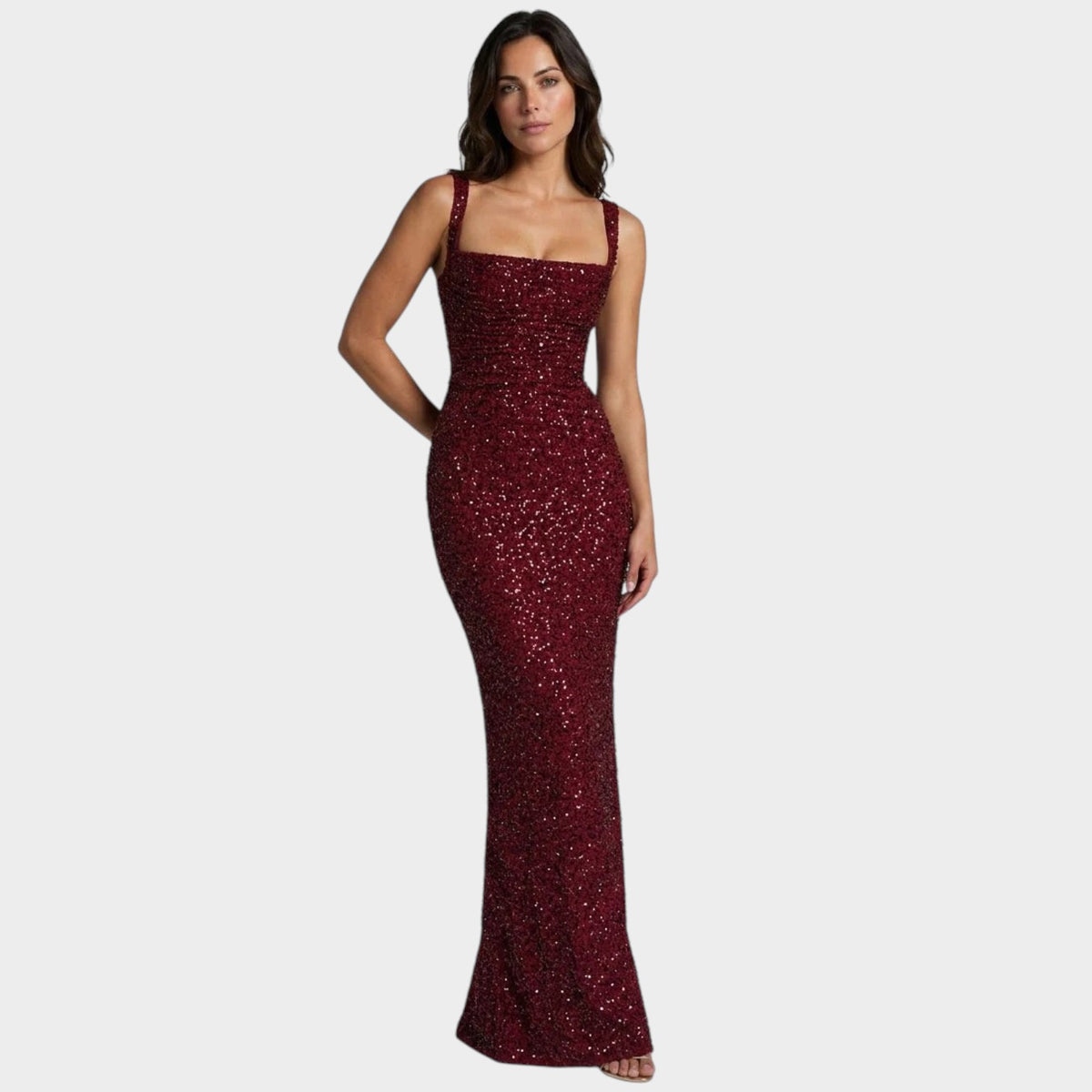 Women’s Sequin Maxi Dress with Square Neckline