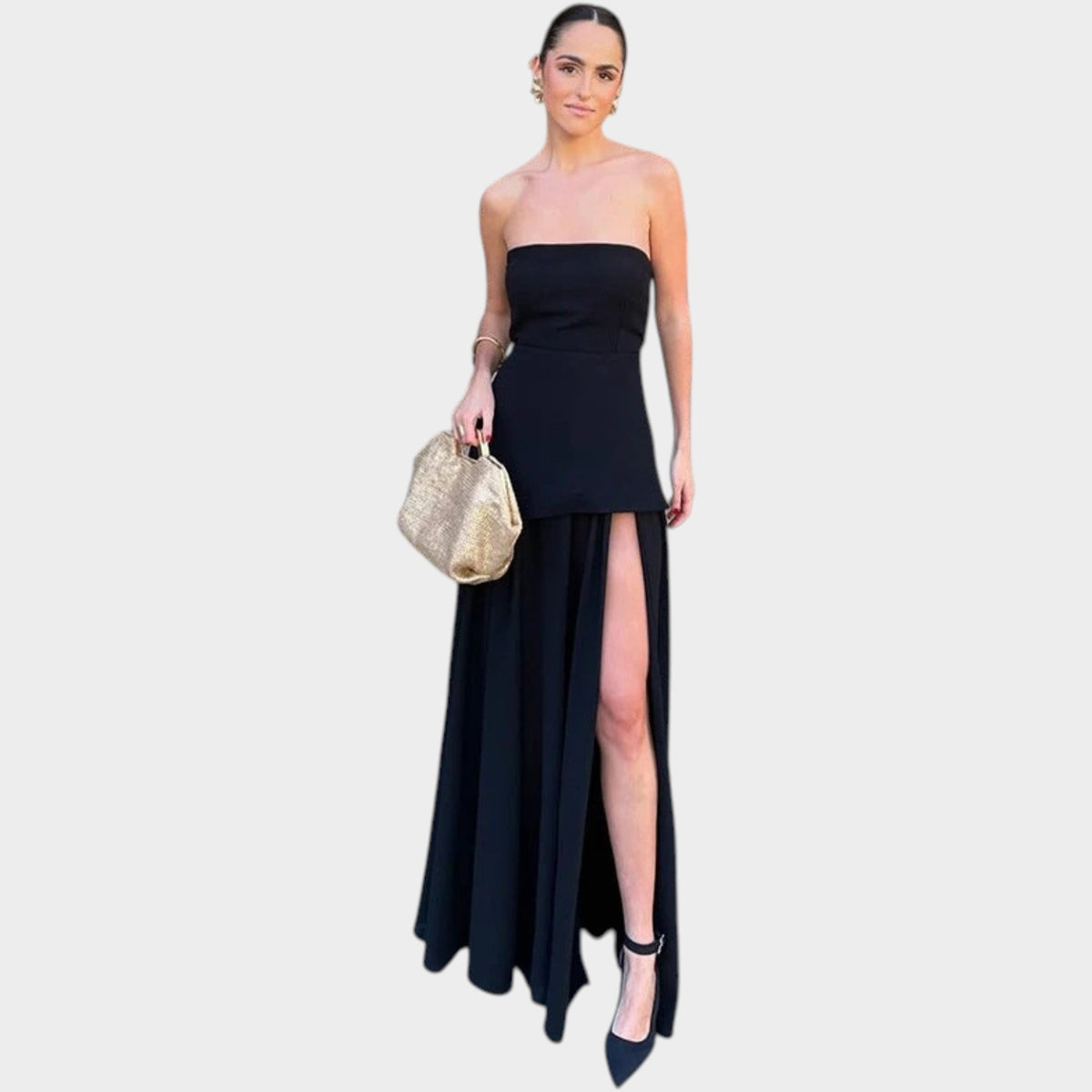 Women’s Strapless Mesh Maxi Dress with Asymmetric Hem