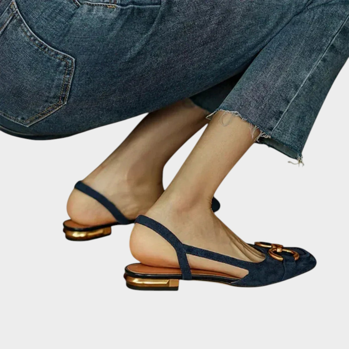 Women’s Leather Slingback Flats Buckle Detail Low Heel