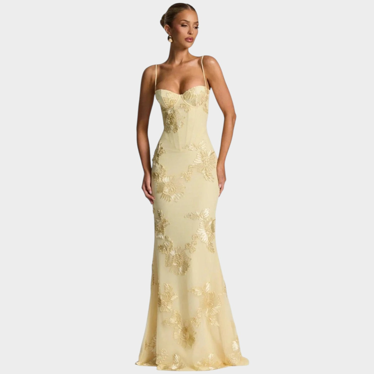 Women’s Floral Embroidered Maxi Dress with Spaghetti Straps and Sweetheart Neckline