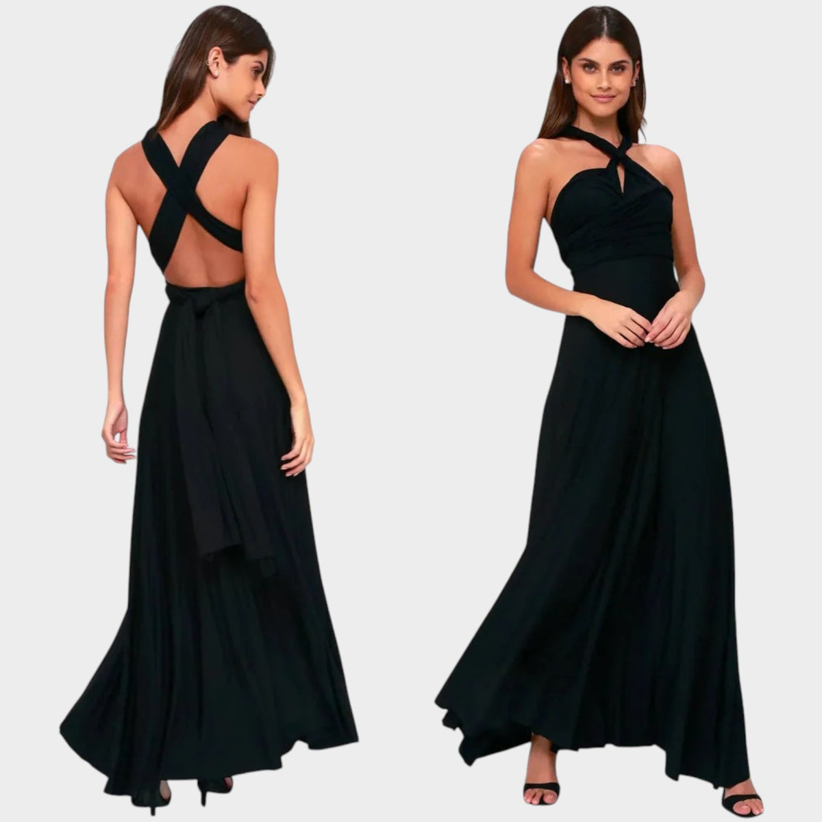 Women’s Convertible Maxi Wrap Dress with Deep V-Neck and Open Back