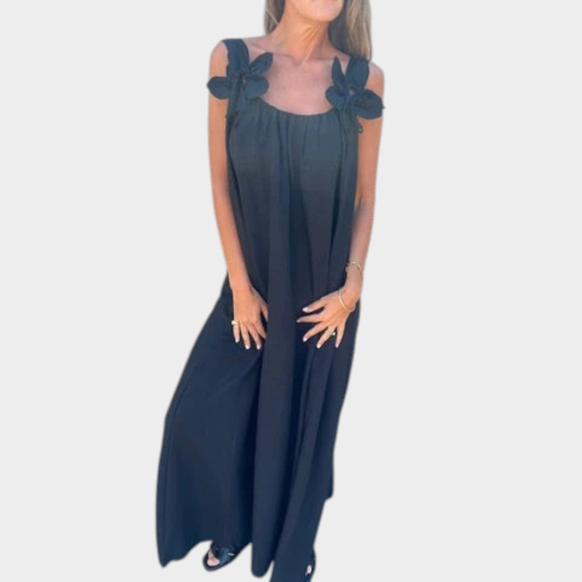 Women’s Floral Maxi Dress with U-Neckline and Fitted Silhouette