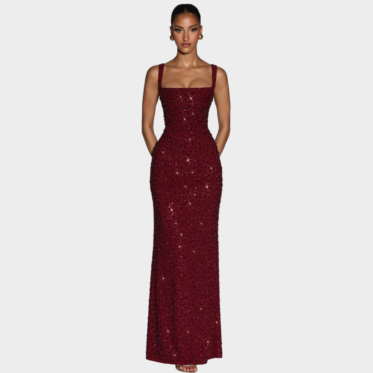 Women’s Sequin Maxi Dress with Square Neckline