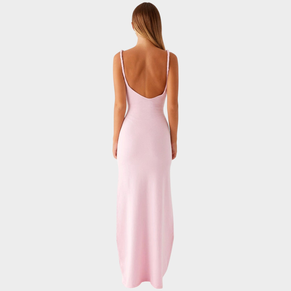 Women’s Maxi Dress with Twisted Shoulder Straps and Plunge V-Neck