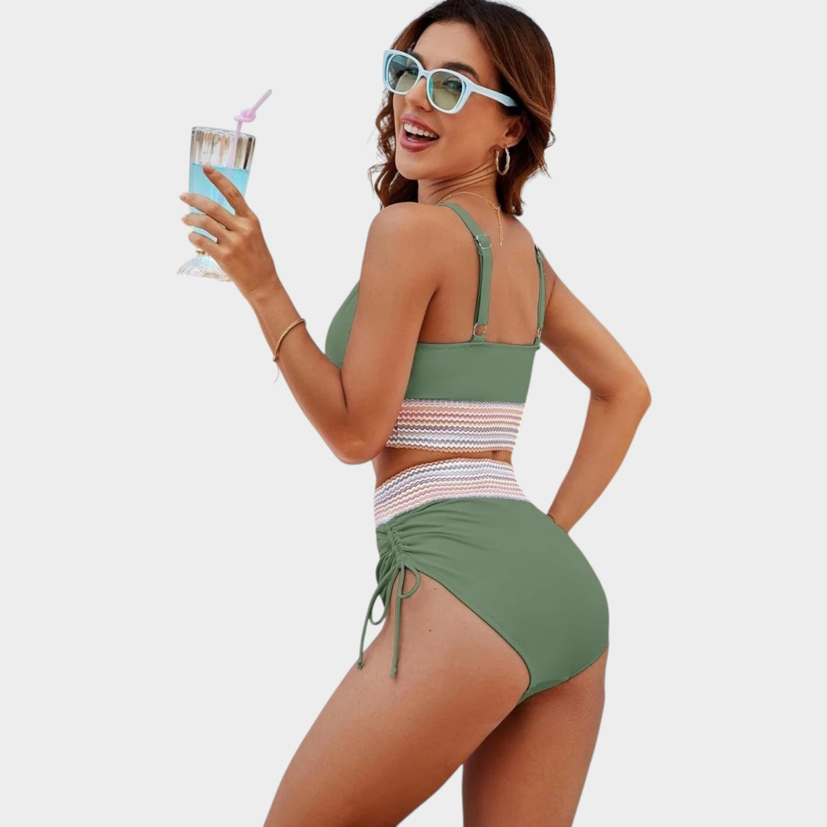Women’s Swimsuit V-Neck Wide Straps Ruched Waist Push-Up