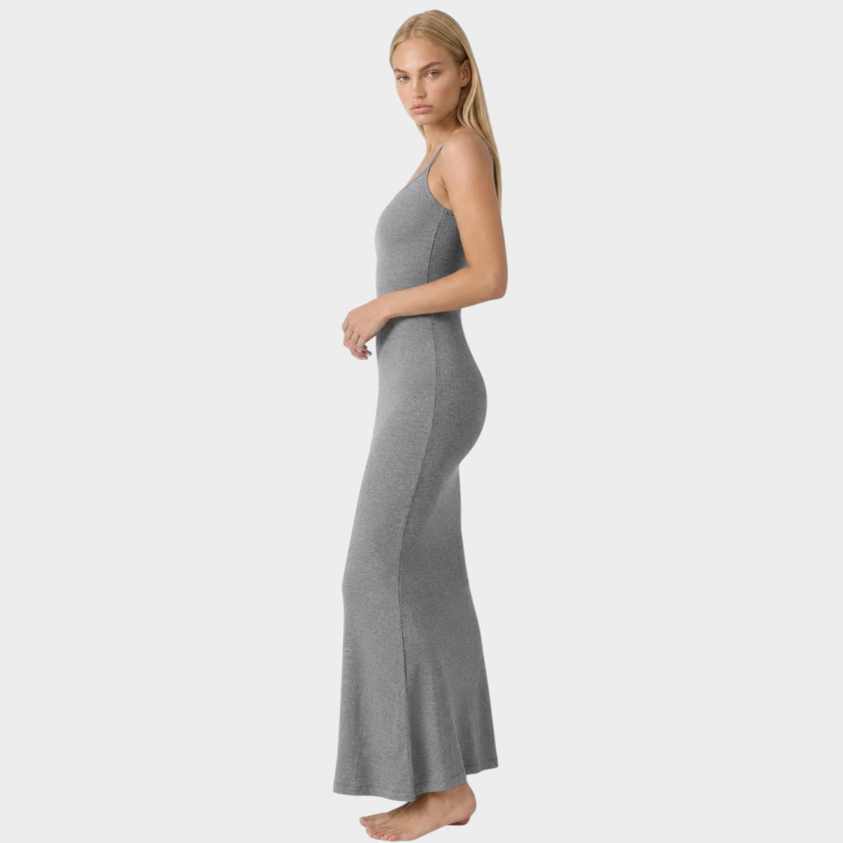 Women’s Stretch Maxi Dress with Spaghetti Straps and Flared Hem