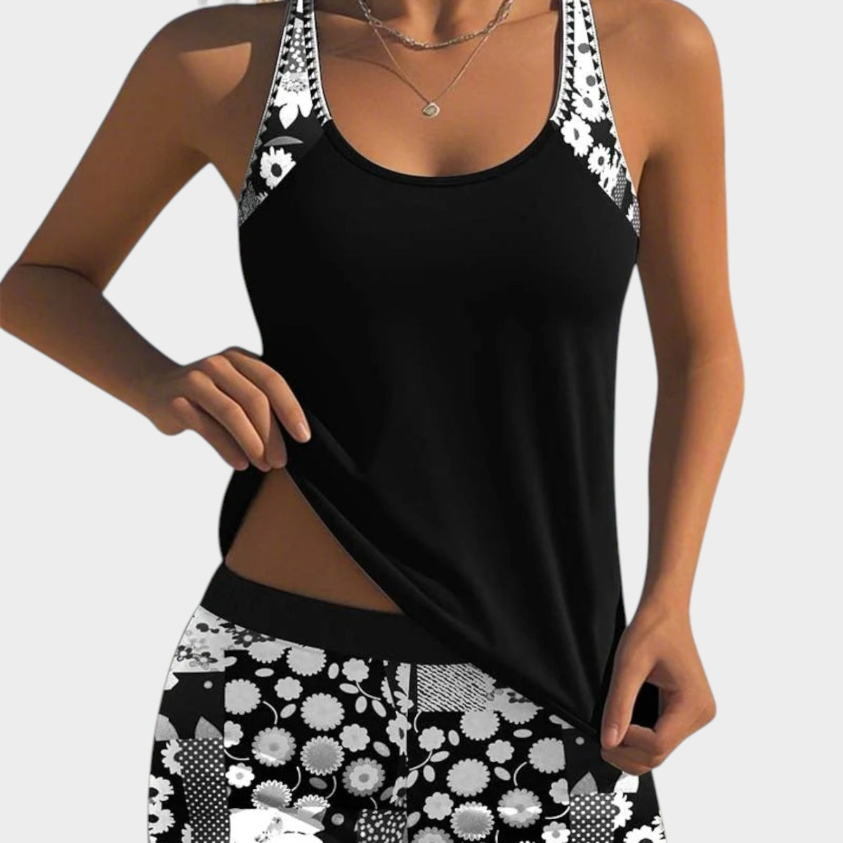 Women’s Tankini Set Sleeveless Top Printed Shorts Polyester Elastane