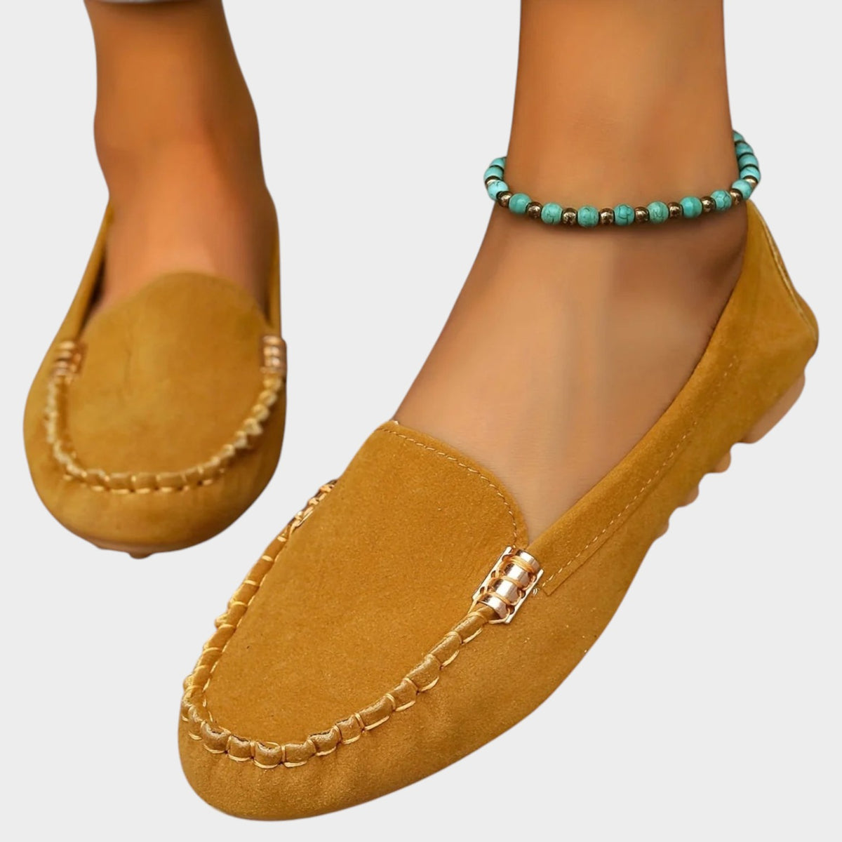 Women’s Loafers Suede Round Toe Stitch Detail