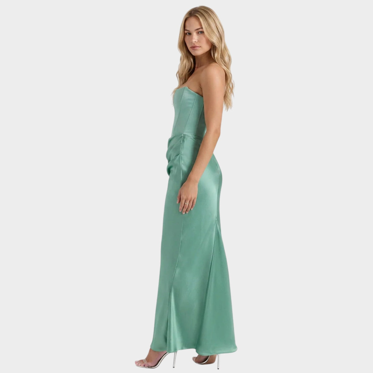 Women’s Strapless Corset Maxi Dress with Draped Waist Detail