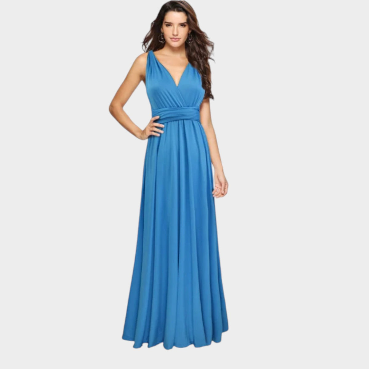 Women’s Convertible Maxi Wrap Dress with Deep V-Neck and Open Back