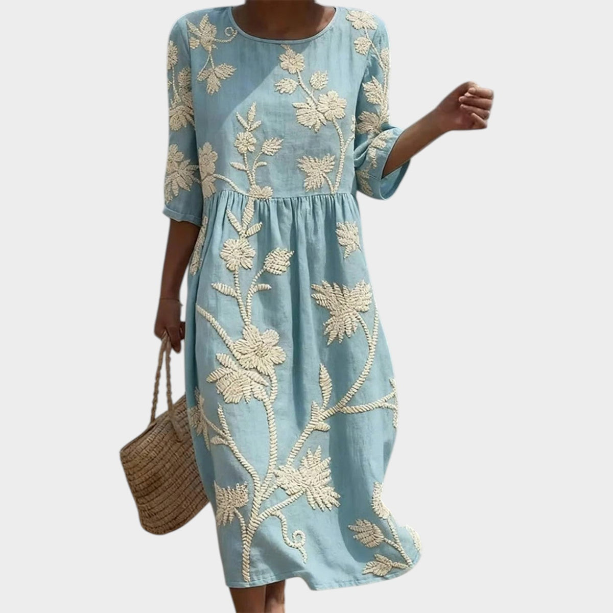 Women's Summer Midi Dress Floral Embroidered