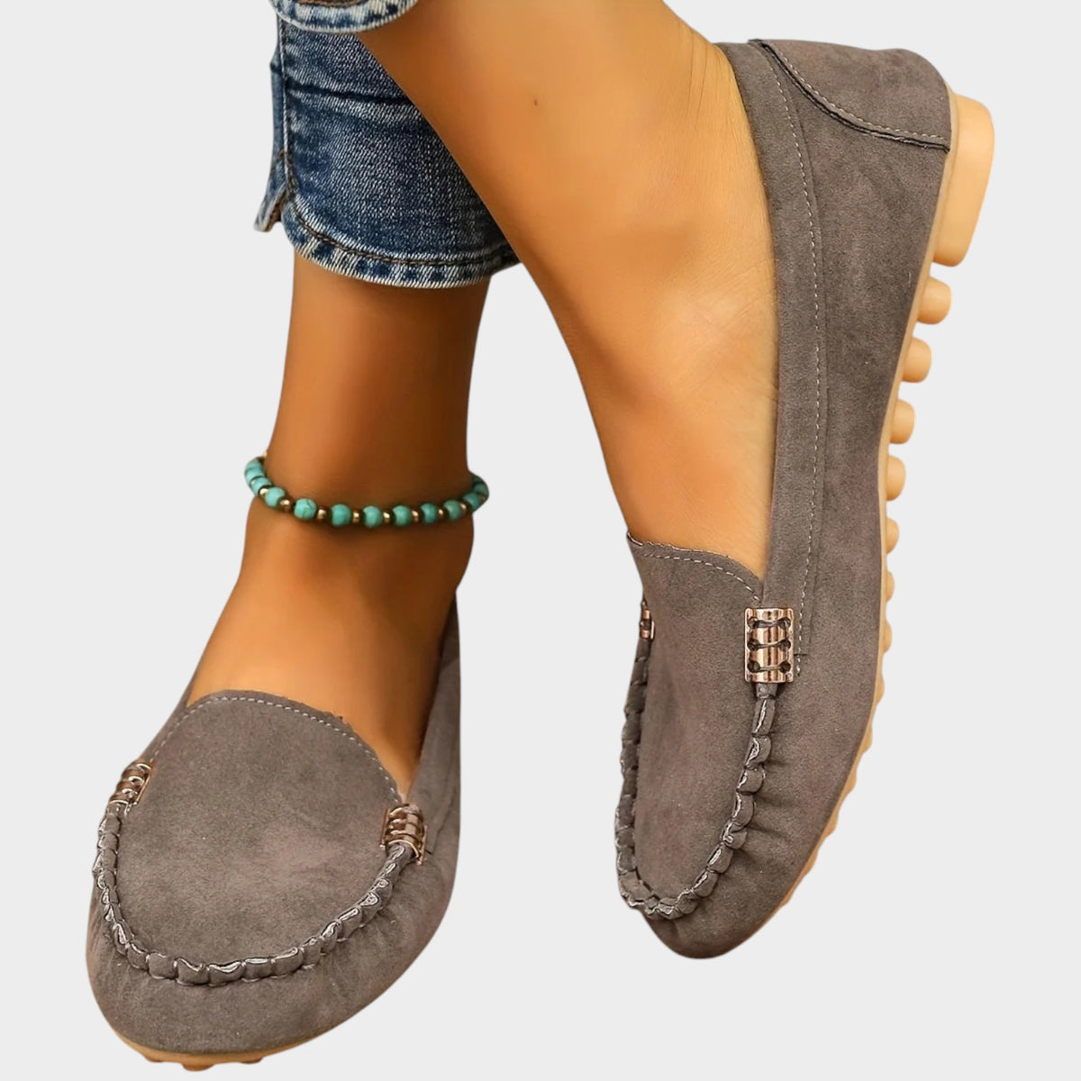 Women’s Loafers Suede Round Toe Stitch Detail