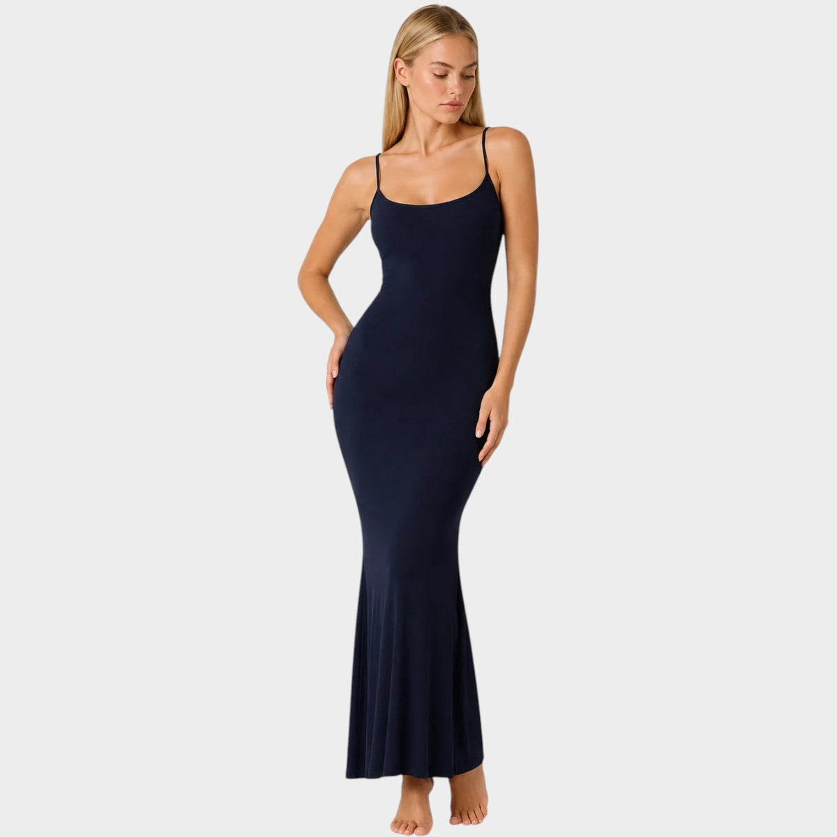 Women’s Stretch Maxi Dress with Spaghetti Straps and Flared Hem