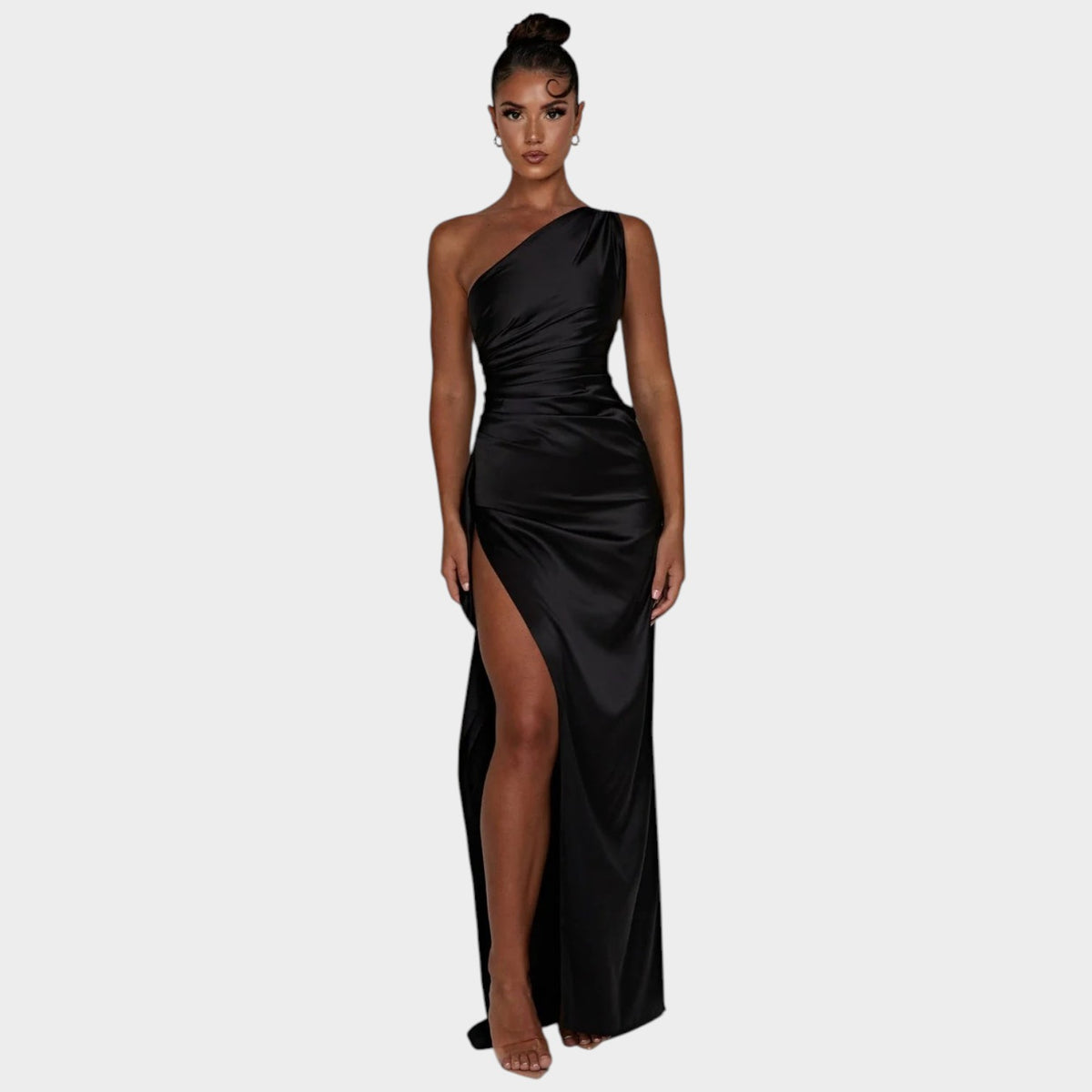 Women’s One-Shoulder Maxi Dress with Draped Detail and High Side Slit