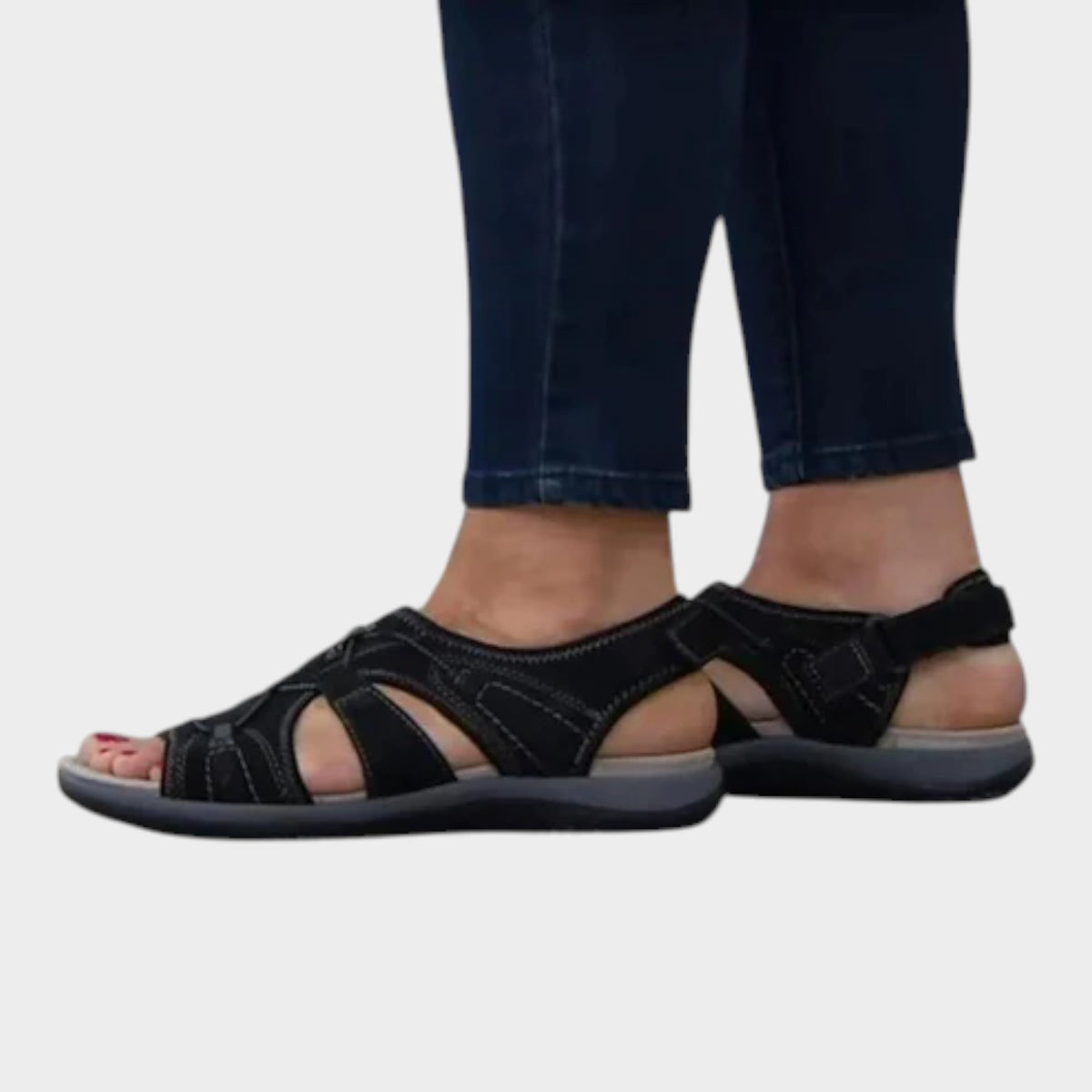 Women’s Orthopedic Sandals Leather Adjustable Velcro Strap Cushioned Sole