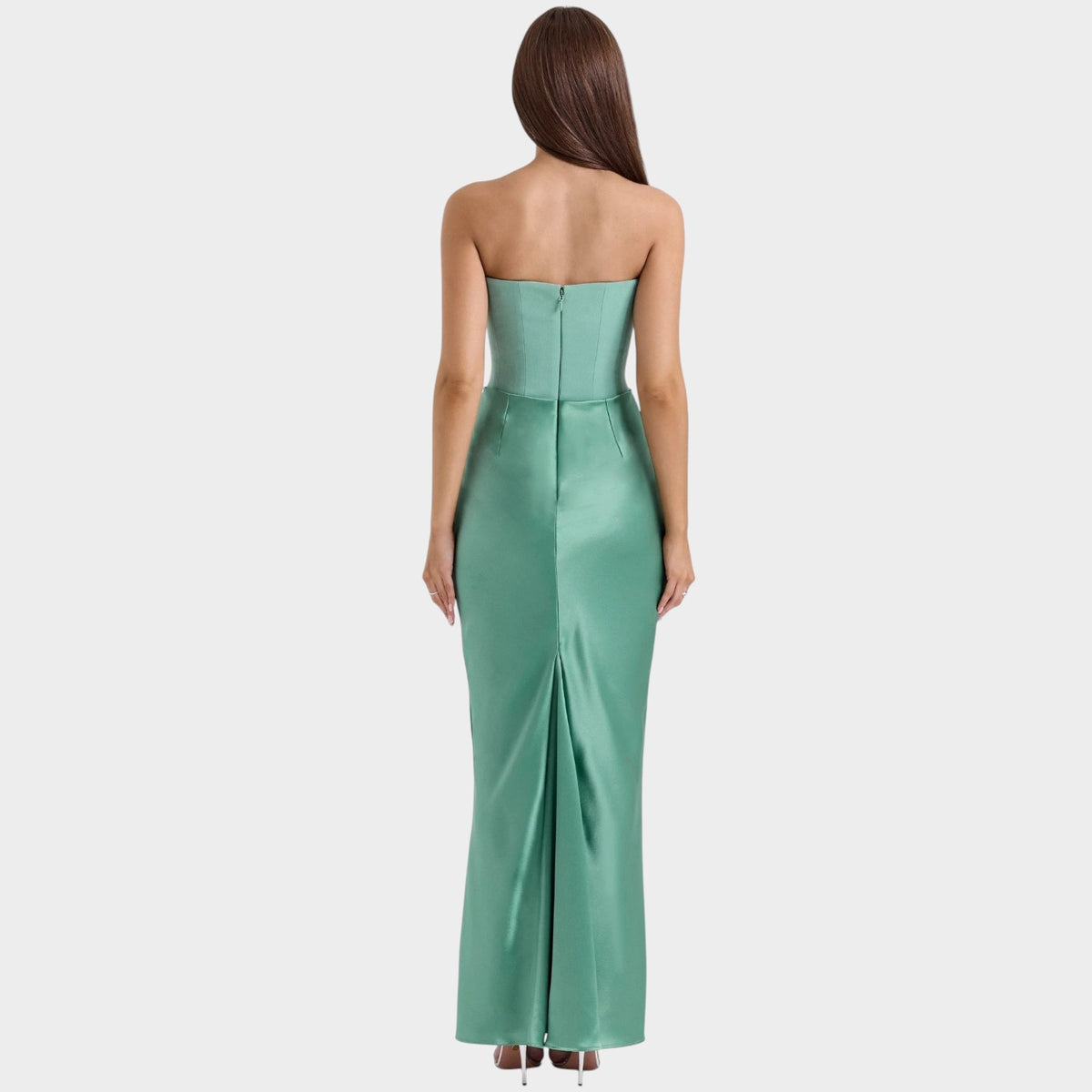 Women’s Strapless Corset Maxi Dress with Draped Waist and Fitted Silhouette