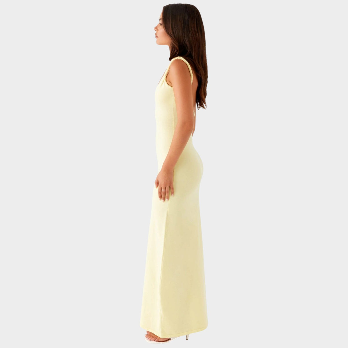 Women’s Maxi Dress with Twisted Shoulder Straps and Plunge V-Neck