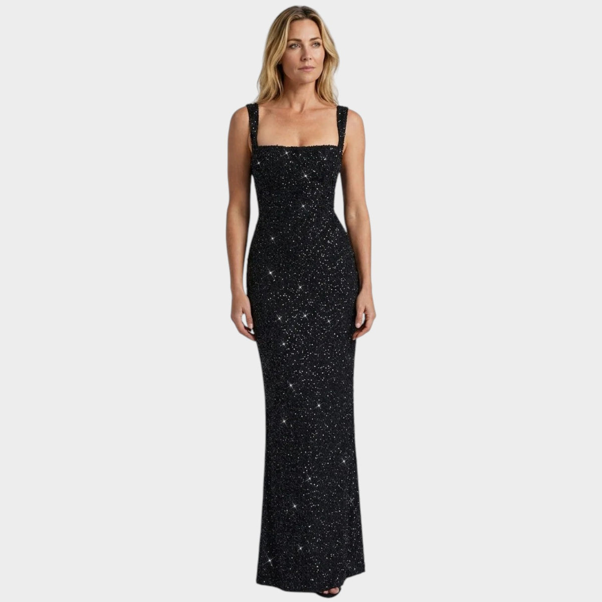 Women’s Sequin Maxi Dress with Square Neckline