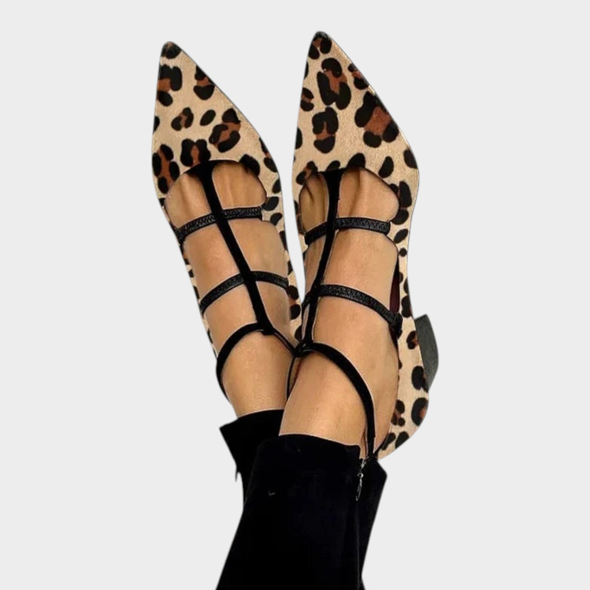 Women’s Heeled Shoes Leopard Print Strap Pointed Toe