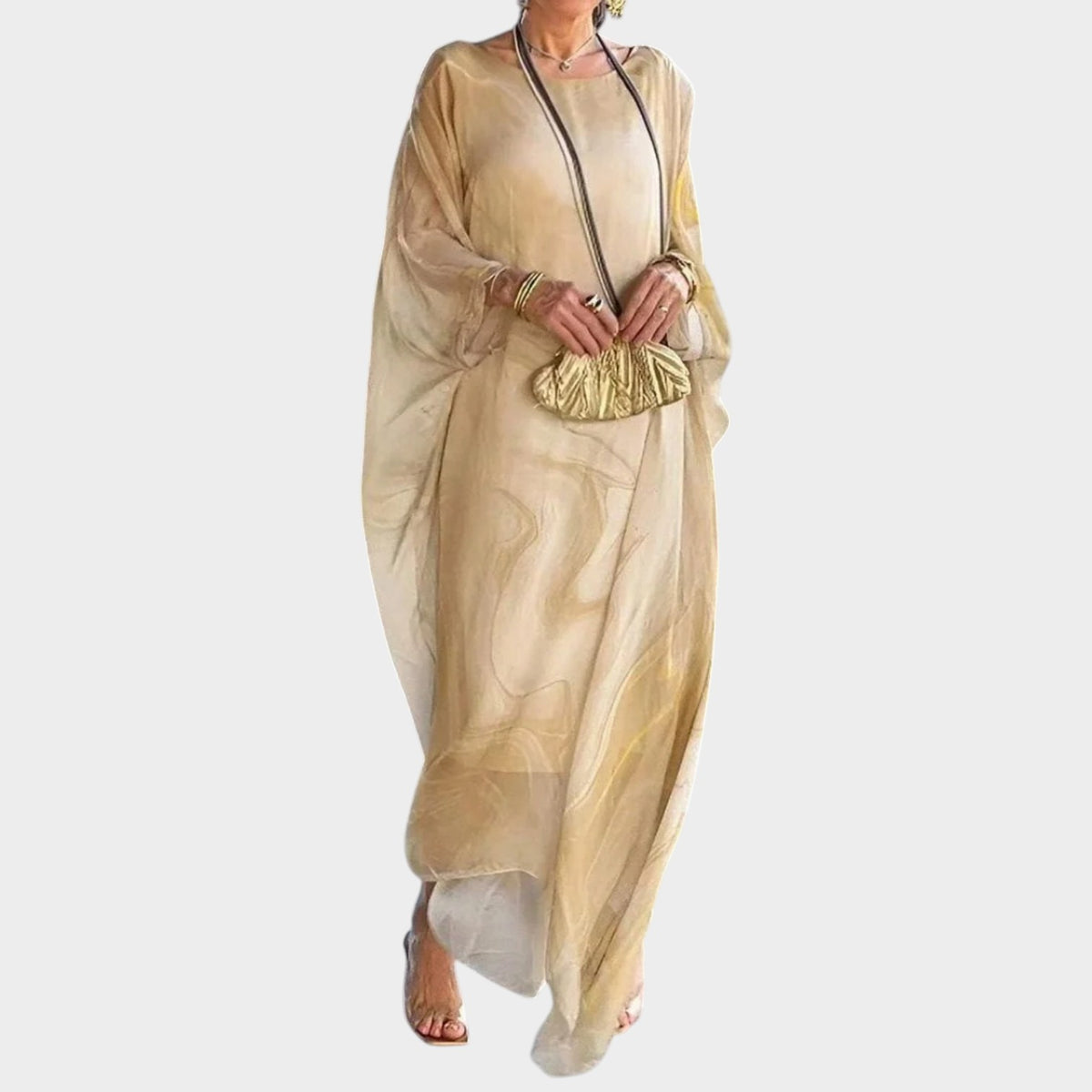 Women’s Long Sleeve Maxi Dress with Round Neck and Relaxed Fit