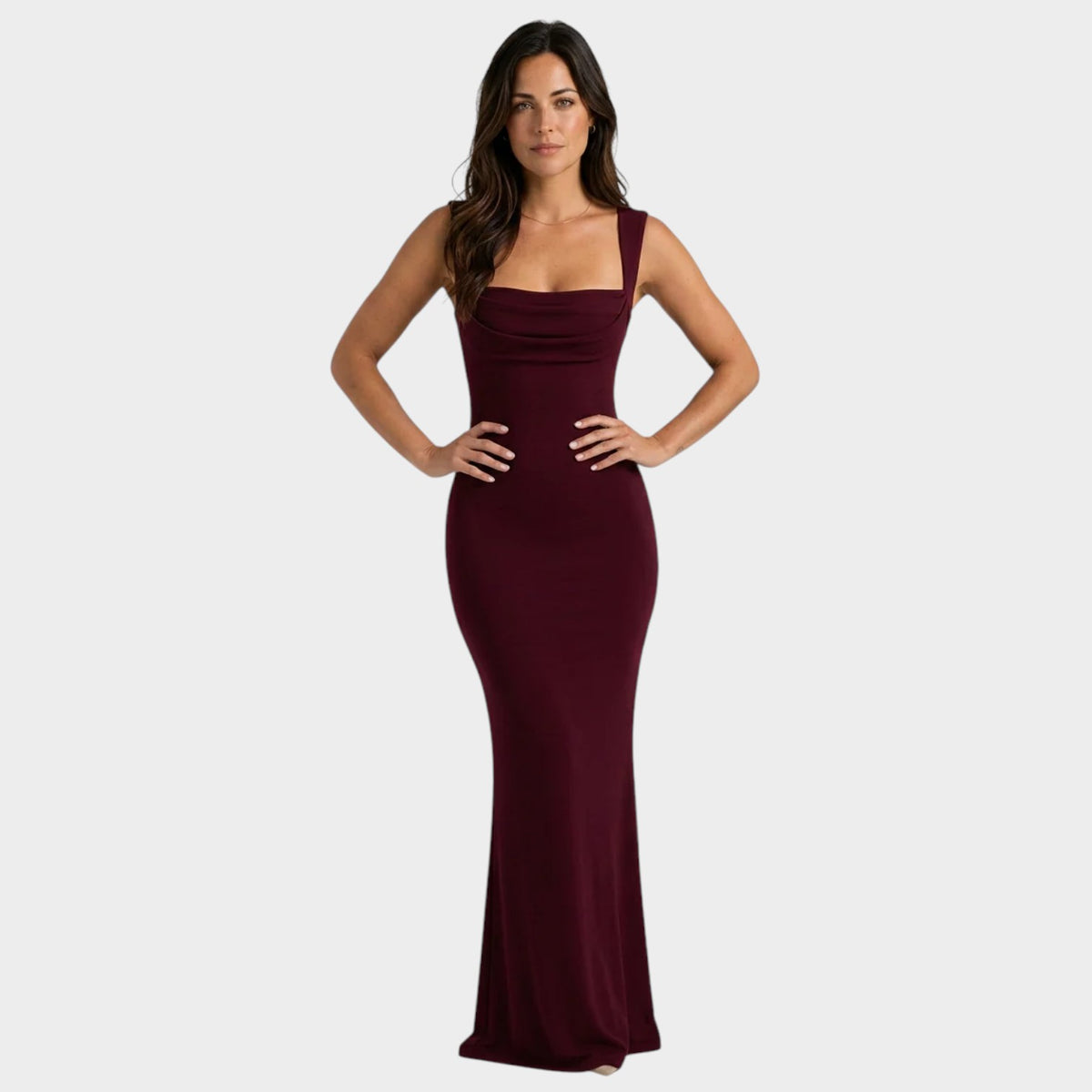 Women’s Maxi Dress with Square Neckline and Draped Bodice