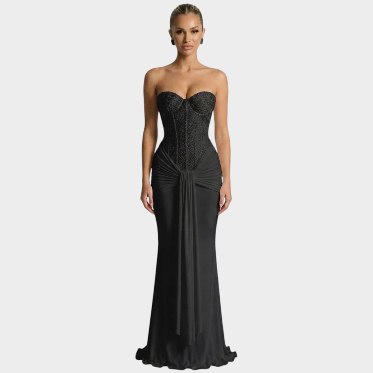 Women’s Strapless Sequin Maxi Dress with Draped Skirt