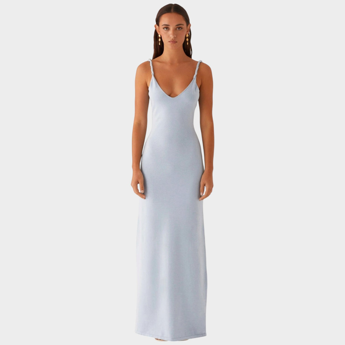Women’s Maxi Dress with Twisted Shoulder Straps and Plunge V-Neck