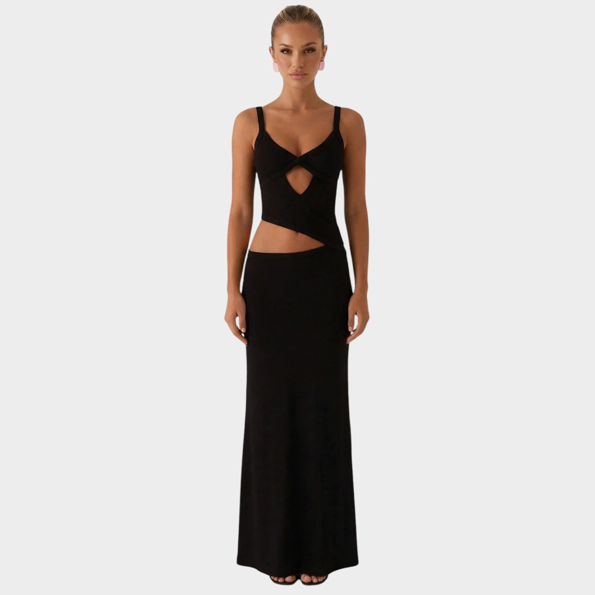 Women’s Bodycon Maxi Dress with Front Cut-Out and Asymmetric Waist