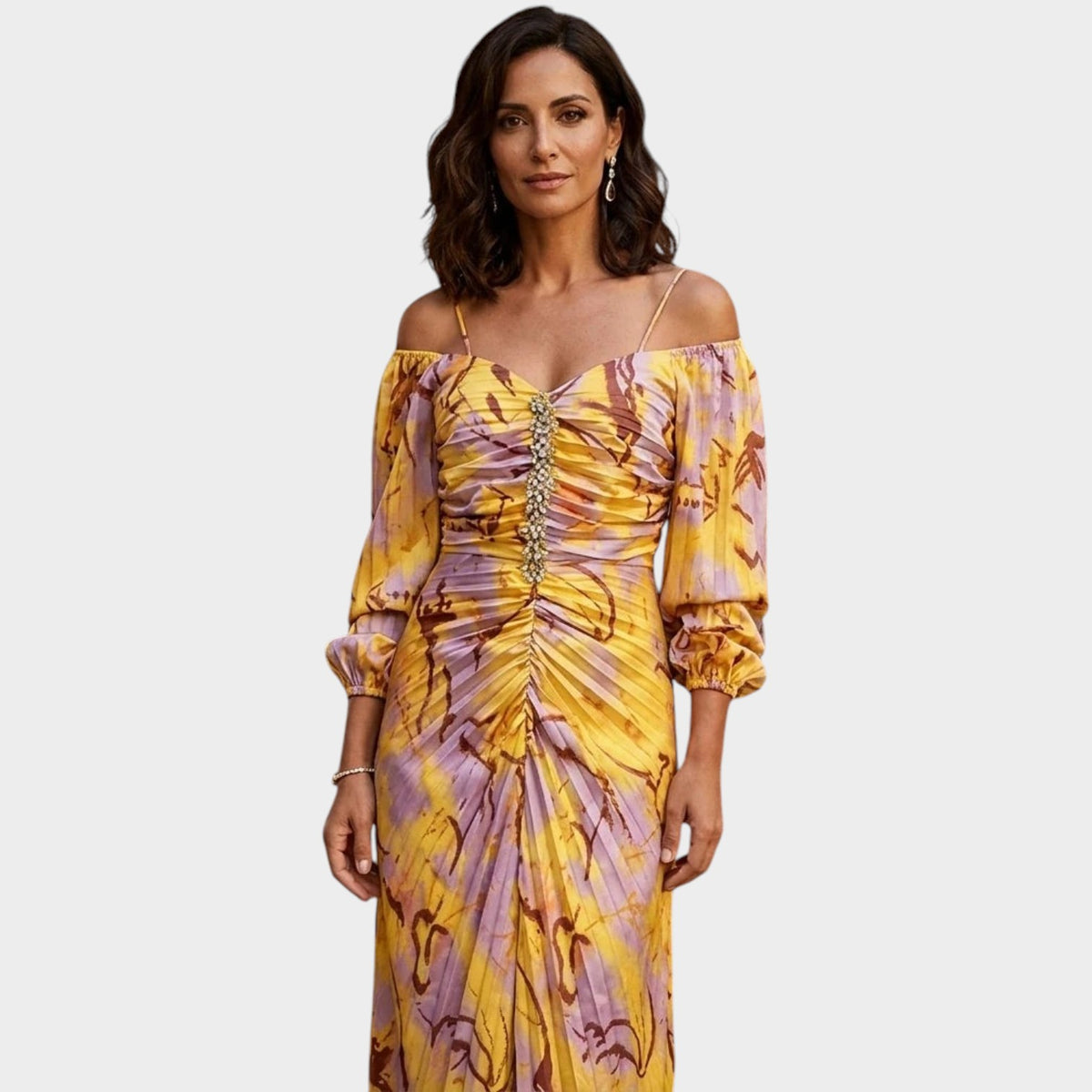 Women’s Floral Maxi Dress Ruched Bodice Off-Shoulder Neckline