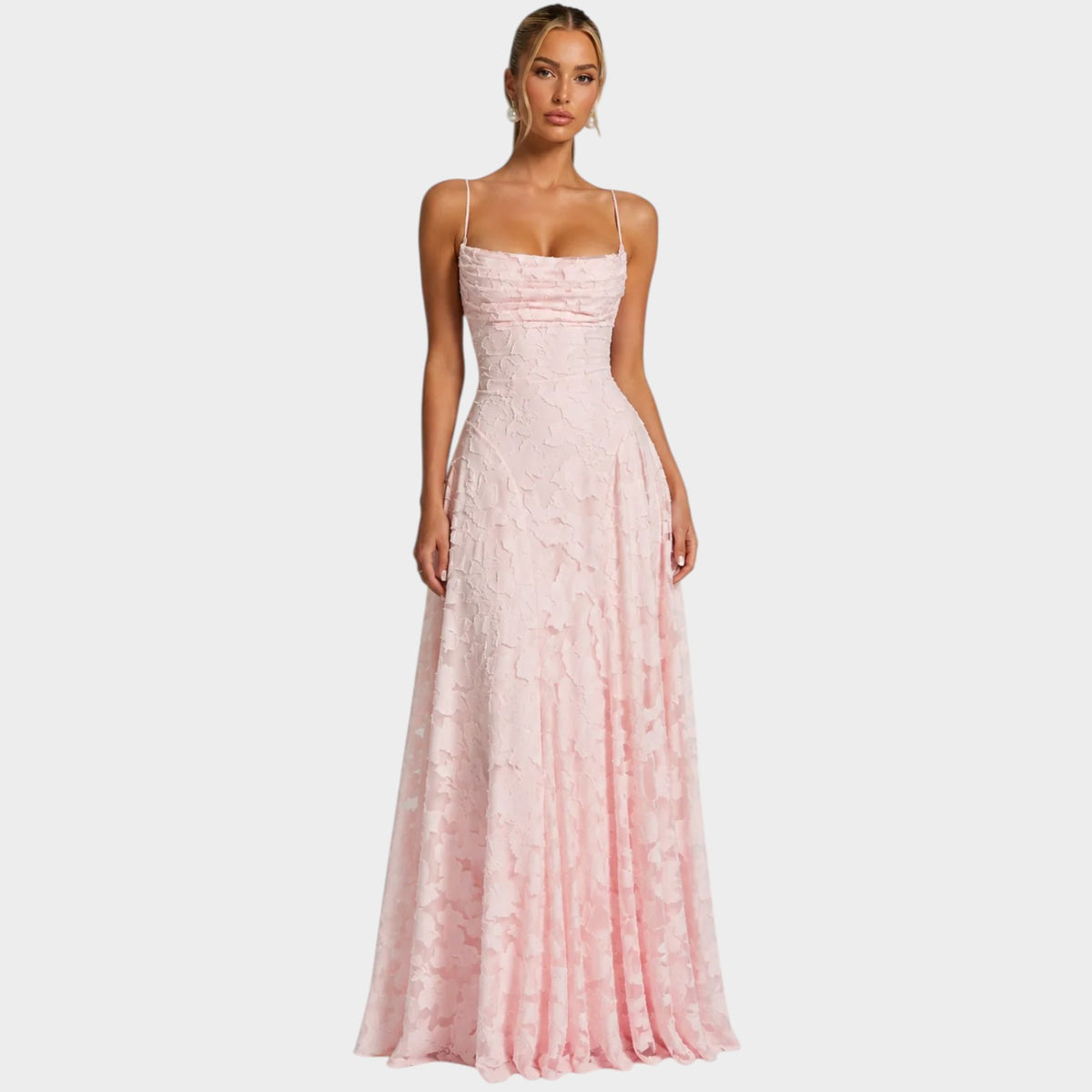 Women’s Textured Floral Maxi Dress with Spaghetti Straps