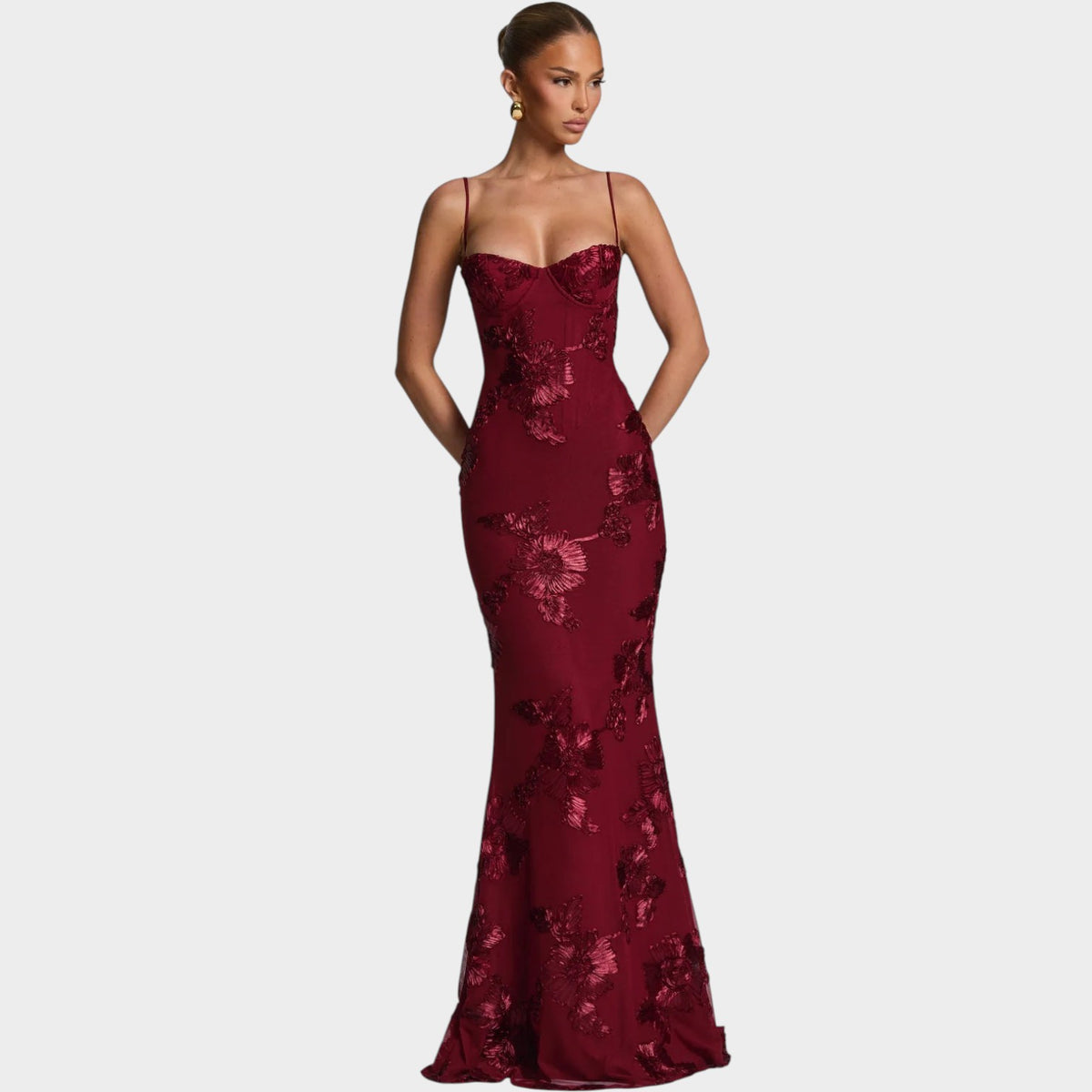 Women’s Floral Embroidered Maxi Dress with Spaghetti Straps and Sweetheart Neckline