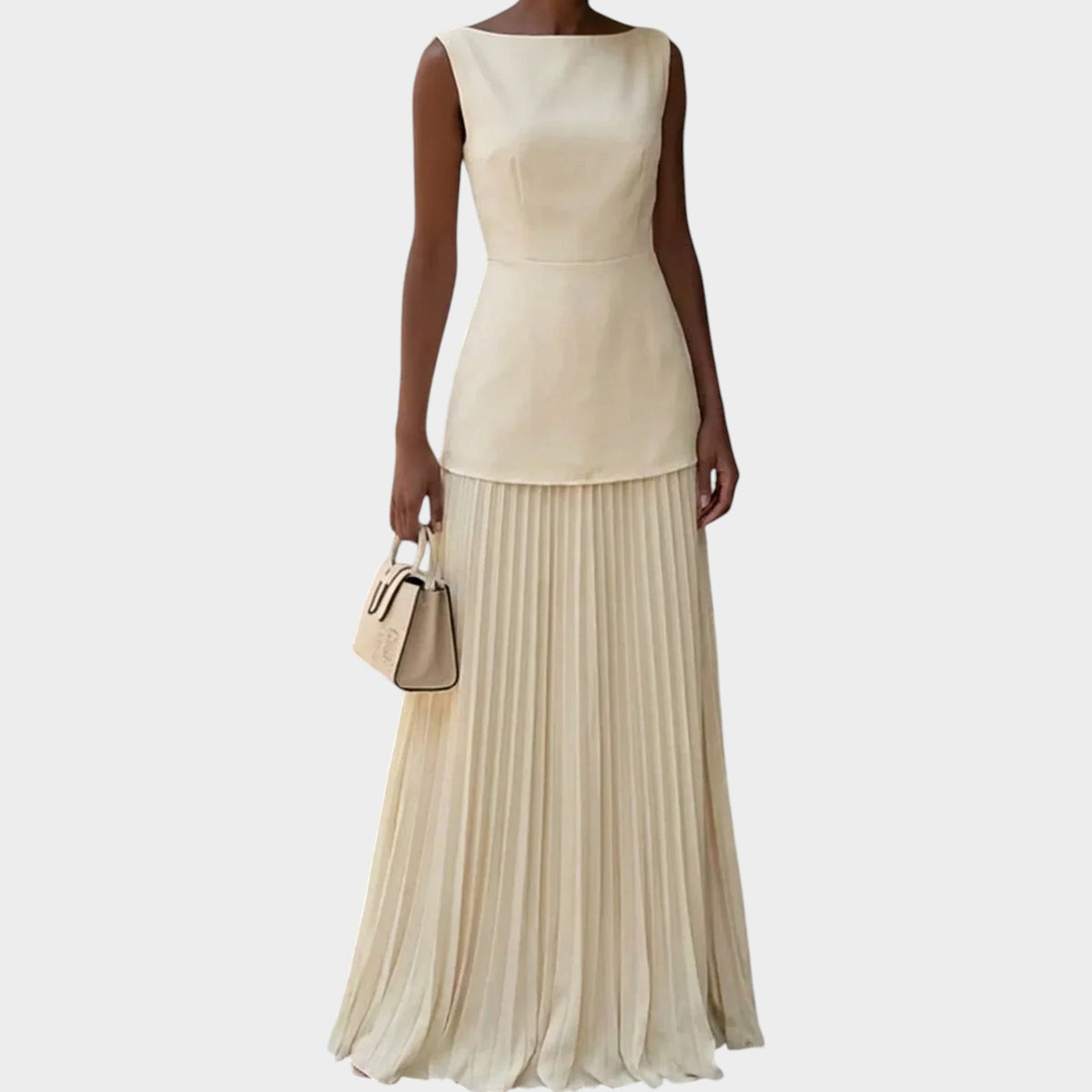 Women’s Sleeveless Maxi Dress with Structured Bodice and Pleated Skirt