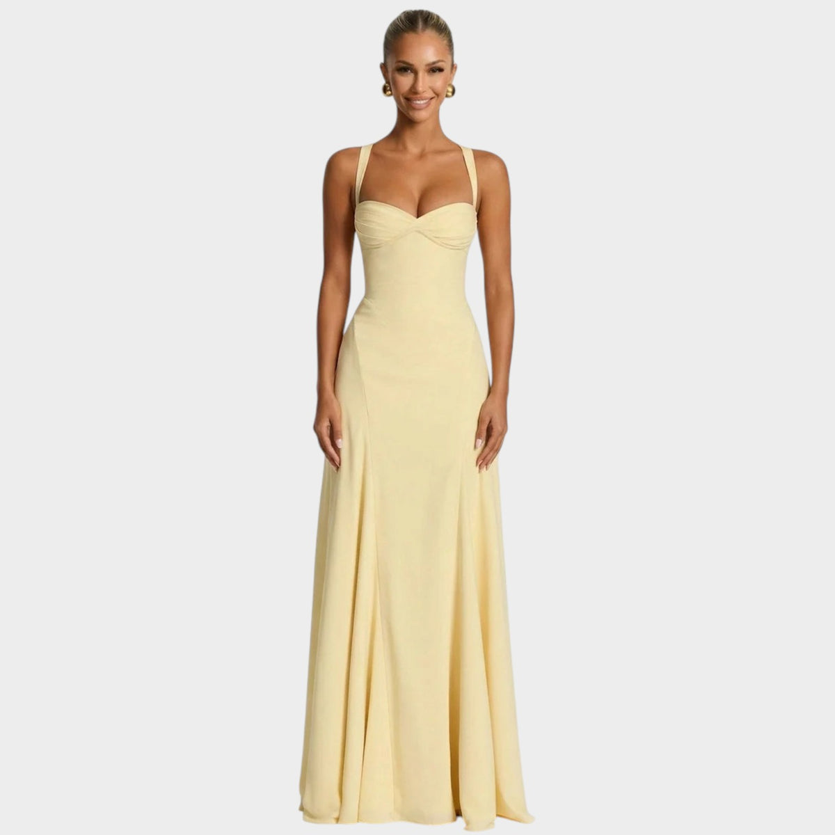 Women’s Sweetheart Neck Maxi Dress with Strappy Bodice, Flowing Skirt